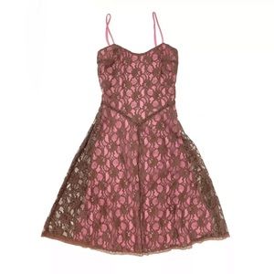 Vintage Betsey Johnson 90 2000 y2k Floral Lace Midi Silk Slip Dress Sheer corset